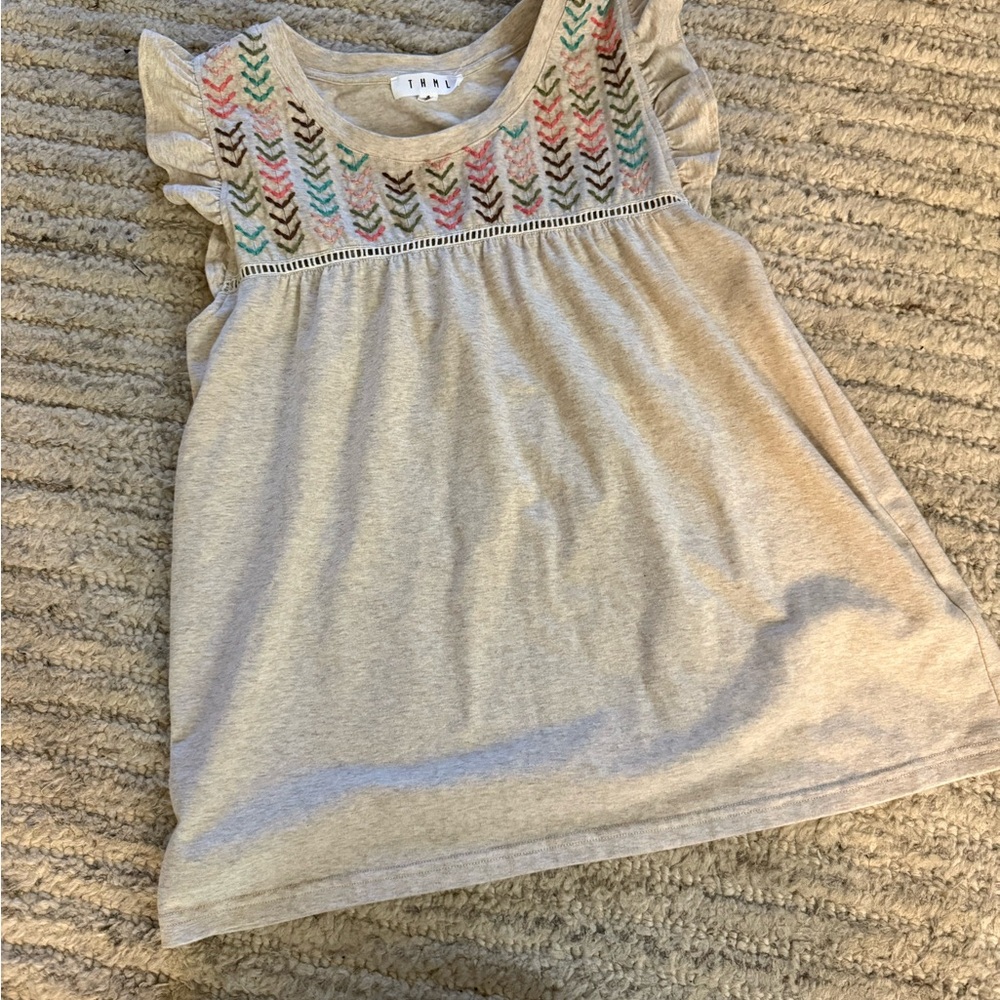 THML Cream Embroidered Tank Top